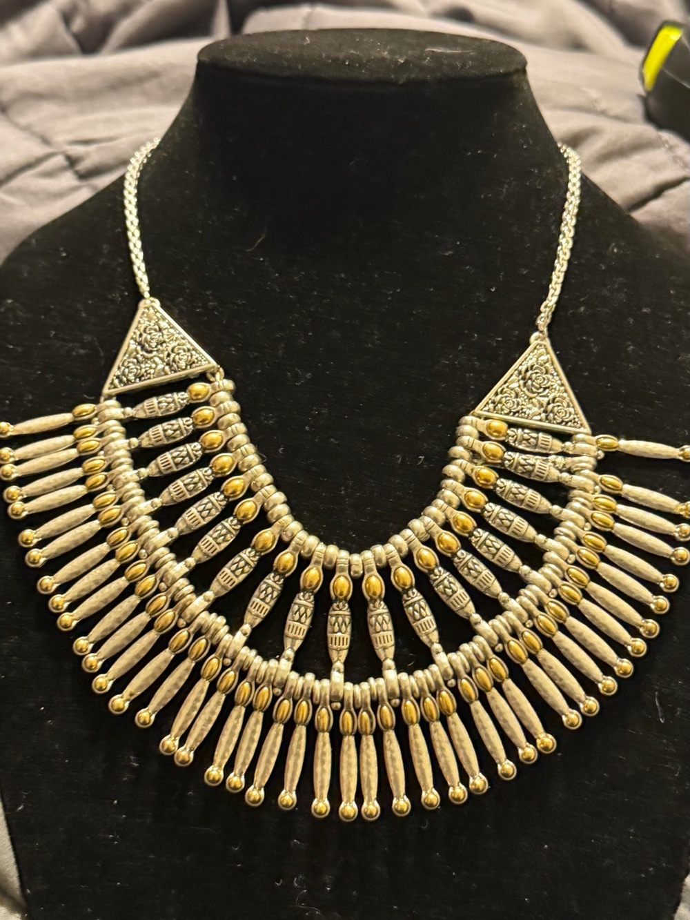 Lucky Brand Two-Tone Silver and Gold Tribal Fringe Necklace